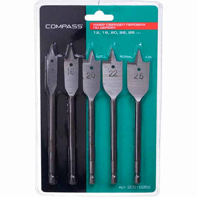 Набор сверл по дереву Compass (12,16,20,22,25)