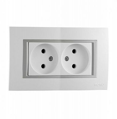 Розетка двойная без заземления Mono Monte без шторок без крышки белый 105-010111-121