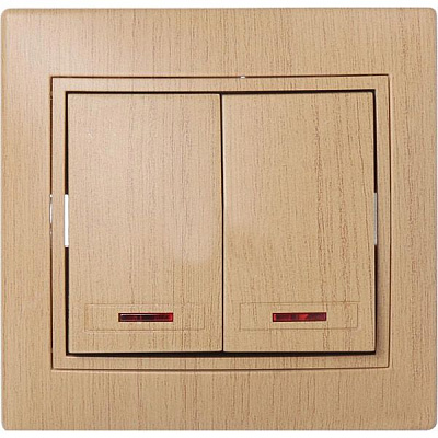 Выключатель двухклавишный Lezard Mira с подсветкой 220В дуб матовый 701-5151-112