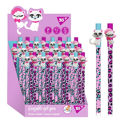 Ручка гелевая YES Пиши-стирай Sweety cat 0,5 мм синяя 