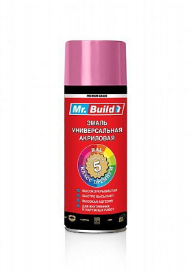 Эмаль аэрозольная Mr.Build универсальная акриловая RAL 4003 розовый глянец 400 мл