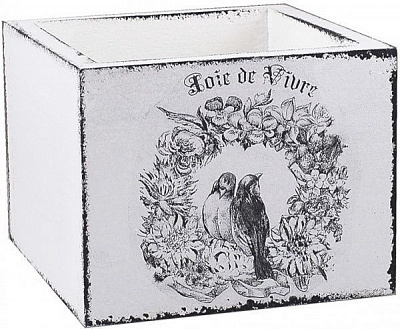 Кашпо деревянное Elsa птички прованс 20*20 см квадратный белый (DL-19-06) 