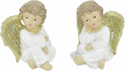 Сувенир новогодний Ангел сидящий полирезина бело-золотой в ассортименте 7 см