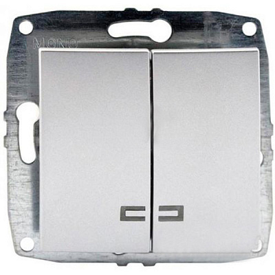 Вимикач двоклавішний Mono Despina з підсвіткою 10 А 250В срібний 102-212125-103