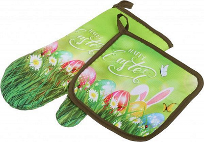 Набор кухонный Happy Easter зеленый с рисунком Галерея льна 