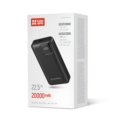 Повербанк ColorWay Optimal Power 20000 mAh black (CW-PB200LPB5BK-PDD)