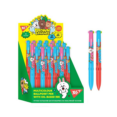 Ручка шариковая YES Line Friends: WOW 0,5 мм 4 цвета 