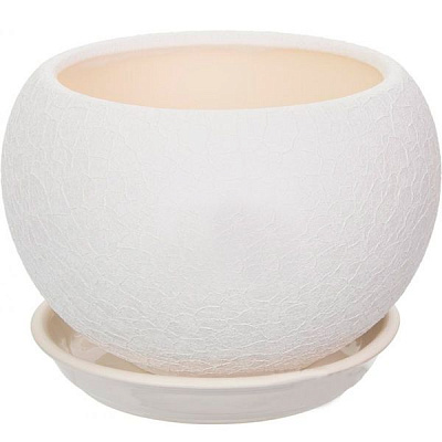 Горщик керамічний Оріана-Запоріжкераміка Куля шовк круглий 1,4л білий