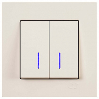 Вимикач двоклавішний Gunsan Eqona з підсвіткою крем 01 40 12 00 100 104