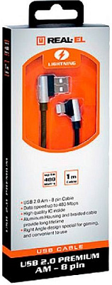 Кабель Real-el 1 м чорний (USB 2.0 Premium AM-8pin 1m, bl)