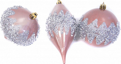 Набор елочных шаров и декораций с большой присыпкой розовый d80 мм 14 см 8 шт./уп. 
