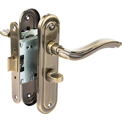 Замок врезной с ручками  Linde А-2002 WC AB WC 47,5 мм старая бронза/