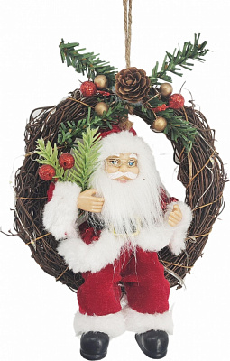 Декорация новогодняя Санта лесной на санках 40 см красно-серый 40 см