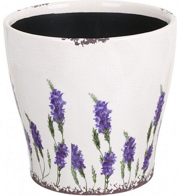 Кашпо керамическое Лаванда круглый (Y473-183-1) белый с сиреневым 