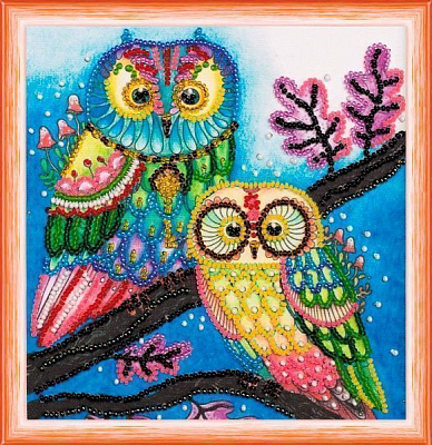 Набор для вышивания бисером на натуральном художественном холсте Ночная парочка 150x150 мм Абрис Арт