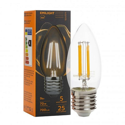 Лампа світлодіодна Emilight C35 220 Вт E27 3000 К 220 В прозора Filament C35-9W-3000K-E27-CL