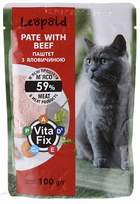 Паштет для котов Леопольд с говядиной 100 г