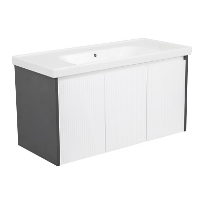 Тумба подвесная Aqua Rodos БАРСЕЛОНА с умывальником Frame 100 см антрацит - белый мат