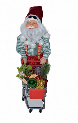 Декорация новогодняя Санта с коляской подарков 28 см