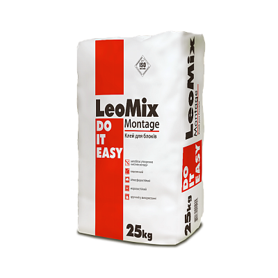 Клей для блоків LeoMix Montage Газоблок і Піноблоків, 25 кг