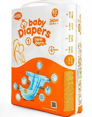 Підгузки Honest Goods New Born (2-4 кг) 60 шт.