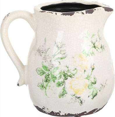 Кашпо керамічне глечик Чайна троянда фігурний (H080-116-2) бежевий із малюнком