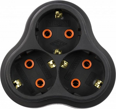 Тройник Nilson с заземлением 3 гн. черный 40220101 