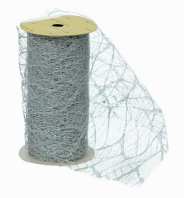 Лента декоративная с голубым узором 11,3 см органза (5 м) K-379985 