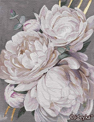 Картина за номерами Білосніжна півонія з золотою фарбою 50х65 Ідейка