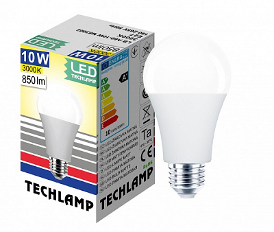 Лампа світлодіодна Techlamp 10 Вт A60 матова E27 220 В 3000 К LED lamp A60 10W 3000К E27