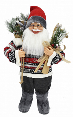Декоративная новогодняя фигура Санта лесной в свитере серо-красный 60 см