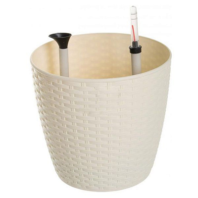 Горшок пластиковый Алеана Ротанг круглый 7,6л бежевый 