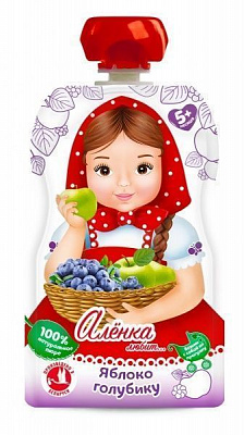 Пюре Яблоко-Голубика 90гр. 4813163004190 Аленка любит 