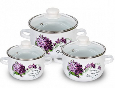 Набор кастрюль 6 предметов Виола белых с рисунком Idilia