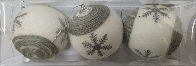 Куля новорічна ПіонеR Сніжинка 8 см 3 шт. 92494-PN білий із сірим