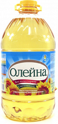 Масло подсолнечное Олейна Олейна рафинированная дезодорированная 5 л 
