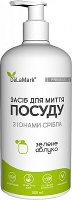 Средство для ручного мытья посуды DeLaMark с ионами серебра и ароматом зеленого яблока 0,5л