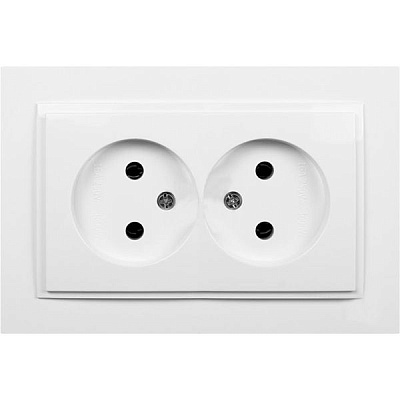 Розетка подвійна без заземлення Mono Despina без шторок без кришки білий 102-190005-121