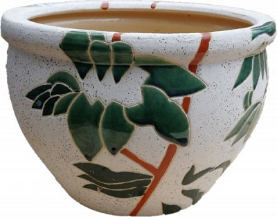 Горщик керамічний з піддоном (2262/4м) круглий 1 л бежевий/зелений (2262/4м)