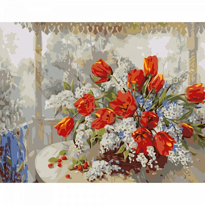 Розмальовка за номерами Strateg Тюльпани та бузок 40х50 см GS129
