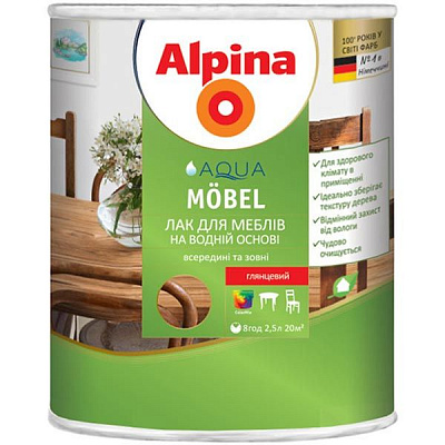 Лак Alpina Aqua Mobel шовковисто-матовий 2.5 л