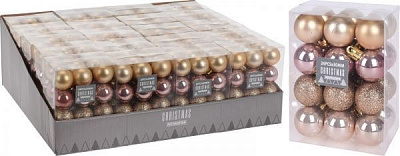 Набор елочных шаров пластиковых золотых и розовых d30 мм 24 шт./уп. 