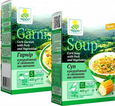 Суп-гарнир Терра кукурузный со свининой, жареным луком и зеленью “Карпатское блюдо” 400 г + 400 г 