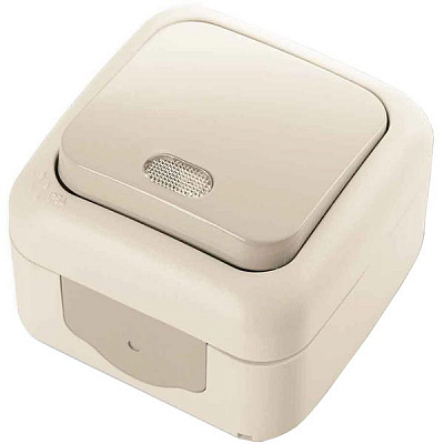 Выключатель одинарный Viko Palmiye с подсветкой IP54 кремовый