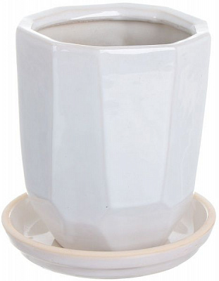 Горшок Viet Thanh Ceramic с блюдцем многоугольник 16х18 см VT.10972-3 фигурный белый 