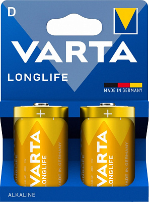 Батарейка щелочная Varta LONGLIFE D (R20, 373) 2 шт. (4120101422)