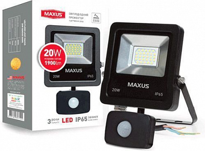 Прожектор с датчиком движения Maxus 1-Max-01-LFL-2050s LED 20 Вт IP65 черный 
