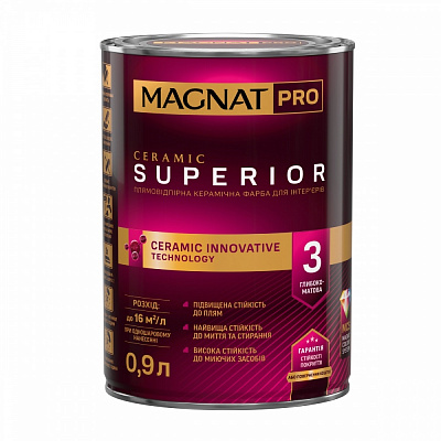 Фарба керамічна Magnat PRO Ceramic Superior 3 (база А) глибокий мат білий 0,9л