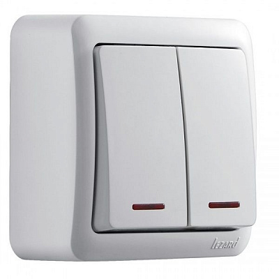 Вимикач двоклавішний Lezard Viola з підсвіткою 16 А 250В білий 751-0200-112