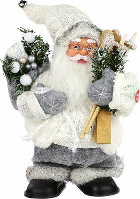 Декоративна фігура Дід Мороз із лижами і подарунками 25 см